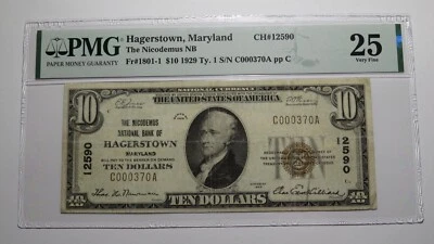 $10 1929 Hagerstown Maryland MD National Currency Bank Note Bill #12590 VF25 PMG - Image 1 of 4