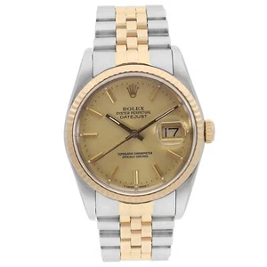 Rolex Datejust 18K Yellow Gold Steel Champagne Dial Automatic Mens Watch 16233 - Picture 1 of 6