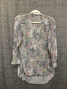 Blusa para mujer Eden & Olivia azul claro floral manga lengüeta enrollable imitación envoltura frontal L - Imagen 1 de 6