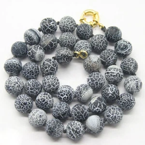 Natural 10mm Black Dream Fire Dragon Veins Agate Beads Necklace 18inch JN907 - Picture 1 of 6