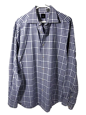 Black Saks Fifth Avenue Mens Shirt XL White Blue Plaid Long Sleeve Button - Image 1 of 4