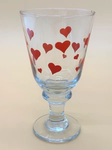 Red Hearts Footed Goblets Vintage Red Heart Water Glasses 7" H No Box - Picture 1 of 11