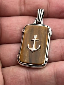 Neu 925 Sterling Silber Onyx Tigerauge Anker Anhänger - Bild 1 von 6