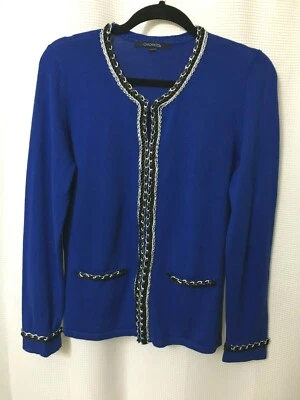 Cárdigan Chadwick's Mujer Algodón Suéter Mediano Cadena Cinta Azul Elegante Iglesia Foto 1 de 4