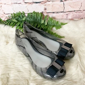 Melissa Jason Wu Gray Peep Toe Jelly Flats Womens Size 8 - Picture 1 of 8