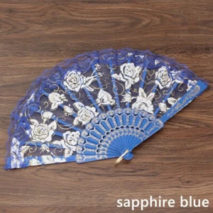 Folding Fans Rose Floral Lace Plastic Handle Crafts Dance Party Performance - Picture 1 of 22