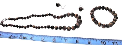 Conjunto Ojo de Tigre Collar Pulsera Pendientes Tono Plata Langosta Garra y Gancho Pendientes Foto 1 de 4