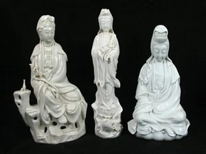 3 Chinese Porcelain White Kwan-Yin Figurines One Signed - Picture 1 of 19