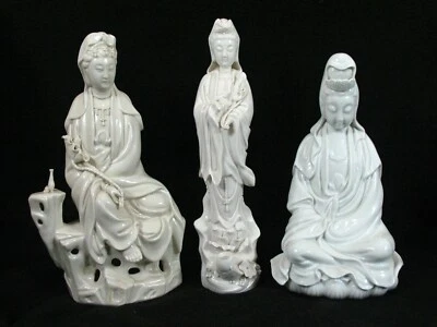 3 estatuillas chinas de porcelana blanca Kwan-Yin una firmada Foto 1 de 4