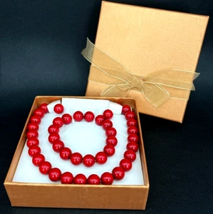 SCHMUCKJAGD 3-TLG SET:COLLIER, FLEX-ARMBAND & OHSTECKER MIT PERLEN-IMITAT - Bild 1 von 5