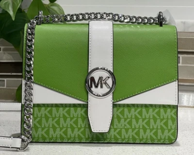 MICHAEL KORS GREENWICH BANDOLERA PEQUEÑA SOLAPA MK CADENA BOLSO TOTE VERDE SELVA LOGOTIPO Foto 1 de 4