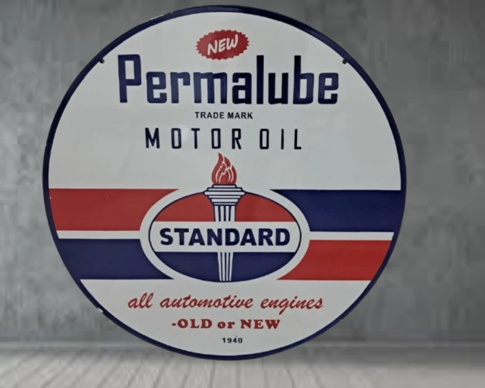 Permalube Standard oil  Porcelain Enamel Heavy Metal Sign 30  Inches Double Side - Image 1 of 4