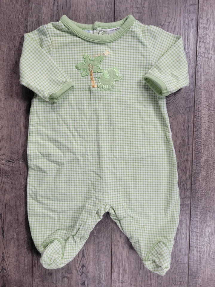 Baby Girl Boy Small Wonders 0-3 Month Green Check Elephant Footed Outfit - Image 1 of 3