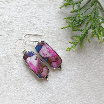 Pendientes hechos a mano de plata esterlina 925 maciza Kingman cobre turquesa piedras preciosas Foto 1 de 4