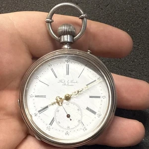 Antike Droz & Perret Silber St Imier Paul Rochat Locle Schweizer Taschenuhr - Bild 1 von 7