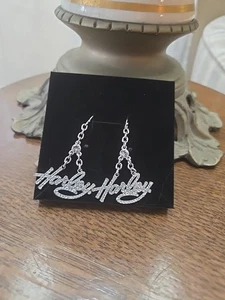 Harley Davidson Silver Toned Sparkling Crytal Earrings Pierced 2011 H-D - Picture 1 of 12
