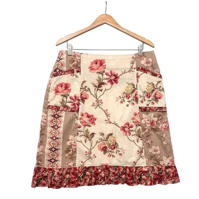Vintage Cottagecore Floral Patchwork Skirt Ruffle Hem Boho Farmhouse Quilted Med - Image 1 of 4