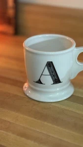Anthropologie Letter A Initial Coffee Mug White Retro Shaving Cup Monogram - Picture 1 of 2