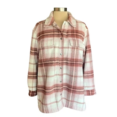 Old Navy Heavy Flannel Shacket Cream Red Plaid Snap Front MEDIUM Fall Chores - Image 1 of 4