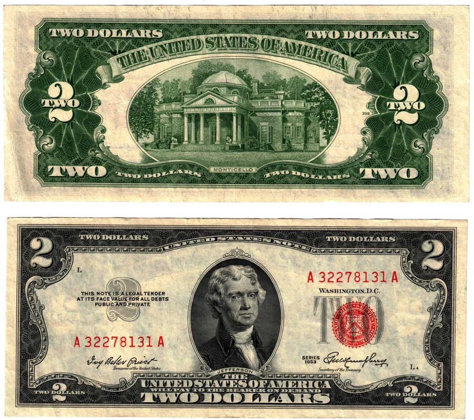 1953 USA 2 Dollar Banknote UNITED STATES AMERICA Red Seal P380 Priest  Humphrey - Image 1 of 1