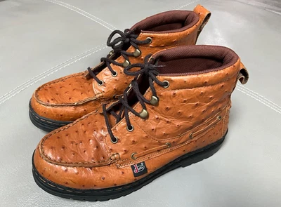 JUSTIN 910 Мужская желтовато-коричневый страус кожи на шнуровке туризм/чукка/работа ботинки размер 7 Med - Изображение 1 из 4