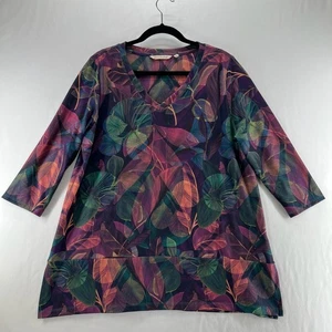 Soft Surroundings 2EE74 Alila 3/4 Sleeves Tunic L Wide Hem Botanical Multicolor - Picture 1 of 13