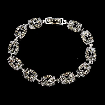 925 Пробы браслет круглый марказит натуральный драгоценный камень ювелирные изделия 7,5 дюймов - Изображение 1 из 4