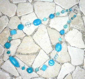 ★ kurze Kette ★ Collier ★ aquablau & kristall ★ - Picture 1 of 4