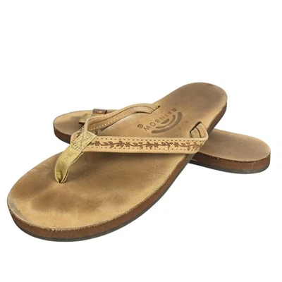 Женские радужные сандалии Las Flores размер 6,5–7,5 коричневые кожаные с цветочным рисунком - Изображение 1 из 4