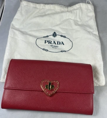 Authentic Prada Red Leather Saffiano Heart Fuoco  Clutch Purse/Wallet. - Image 1 of 4