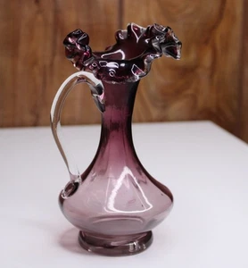 1900-1920's Antique Amethyst Glass Pitcher Vase Hand Blown Applied Handle fenton - Picture 1 of 4