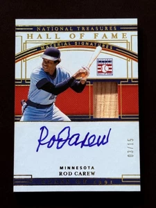 2020 Panini National Treasures HOF Materiale Reliquia Auto/15 HFMS-RC Asta Carew /15 - Foto 1 di 2