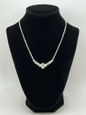 Lia Sophia Sparkly Green & Blue Rhinestones & Silver Tone Choker Necklace EUC - Image 1 of 4