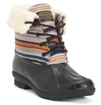 Botas impermeáveis femininas Pendleton Bridger listra pato médio (escolha um tamanho) novas com caixa - Imagem 1 de 4