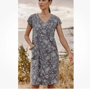 Pure Jill J Jill Womens Easy Knit Two-Pocket Dress Size Large Petite Gray Floral - Picture 1 of 6