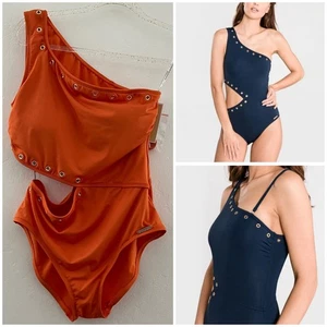 Michael Kors One Shoulder Cutout One Piece Swimsuit in Mimosa Orange Size 14 NWT - Picture 1 of 16