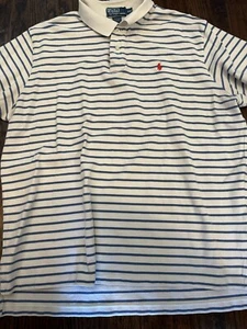 POLO by RALPH LAUREN Men's Polo Shirt Short Sleeve WHITE/BLUE Striped Size XXL - Picture 1 of 4