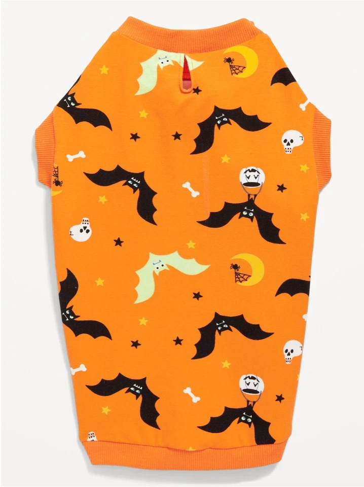Camiseta Jersey Tejido Estampado Halloween Antiguo Azul Marino Mascotas Perros Naranja Murciélago Talla S M L Foto 1 de 2