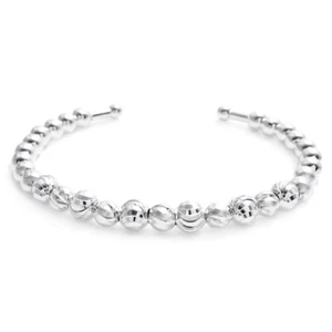 925 Sterling Silver 7" Diacut Moon Bead Cuff Bangle Bracelet - Picture 1 of 2