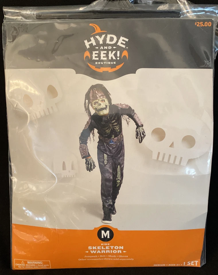 Boys Hyde and EEK Skeleton Warrior Jumpsuit Costume Size M