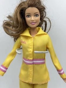 Brunette Barbie 2003 Wearing Firefighter Firewoman Outfit Yellow Pink - Picture 1 of 9