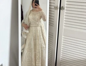 Cream White Lehenga Asian Pakistani Wedding Dress - Picture 1 of 7