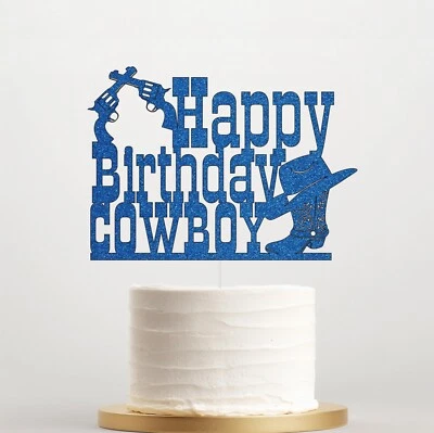 Personalised Cow Boy Western Birthday Party Cake Topper Any Name Decoration - Image 1 of 4