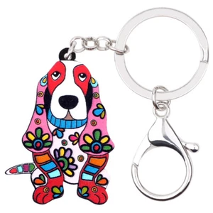Acrylic Cartoon Basset Hound Dog Keychains Car Key Ring Gift Pets Charms Jewelry - Picture 1 of 11