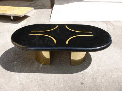 SEXY 70'S BLACK LACQUER W BRASS INLAID COFFEE TABLE WITH BRASS VENEER BASE - P Cover