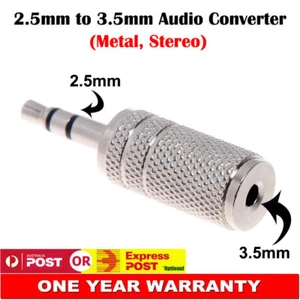2.5mm Male to 3.5mm Female Stereo Aux Audio Connector Adapter Converter Metal AU - Picture 1 of 2