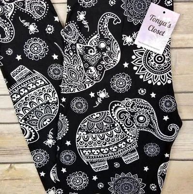Leggings Elefante Negro Blanco Tribal Estampado Paisley Mantecoso Suave TALLA ÚNICA OS Foto 1 de 4