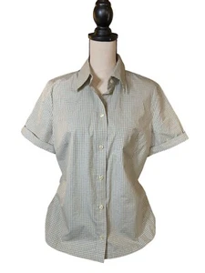Camisa Olsen Guinga Mujer Talla 10 Azul Beige Abotonada Manga Corta Cottage Core - Imagen 1 de 13