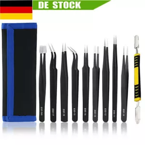10x Pinzetten Set Edelstahl ESD10-17 Spitzpinzette modellbau Gebogen AnatomischW - Bild 1 von 11