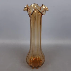 Vaso Vetro Murano Ambra Trasparente Ondulato A Coste Modernariato Anni ‘60 - Imagen 1 de 12